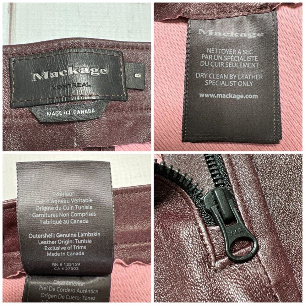 Mackage Lamb Leather Skinny Pants Size 8 Maroon Stretch Zip Luxe Leggings CANADA - Picture 3 of 13